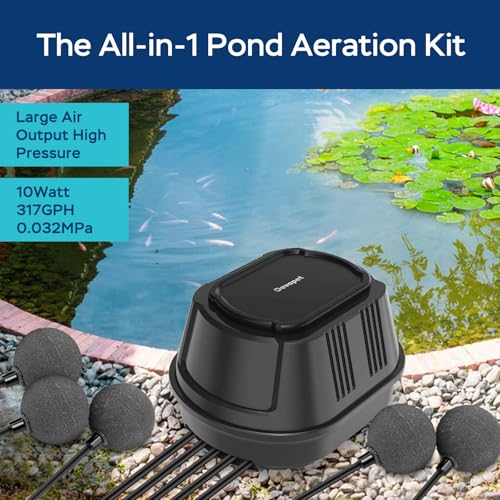 Pond Aerators for Outdoor Koi Ponds, Air Pump for Pond up to 3500 Gallons, All-in-One Flow Adjustable Pond Aeration Kit Pond Deicer with Double Outlet Airline Tubing Air Stones Check Valves - size: Up to 3500 Gallon