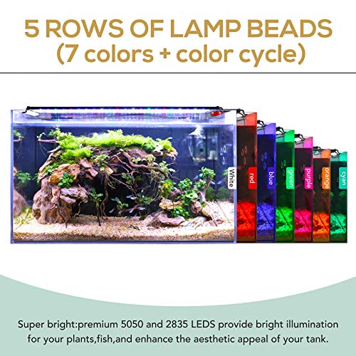 hygger 42W 24/7 Lighting Aquarium LED Light, Sunrise-Daylight-Moonlight Mode and DIY Mode, Timer Adjustable Brightness Fish Tank Light with Extendable Bracket 7 Colors for Planted Tank - size: 42W for 48~54inch Tank
