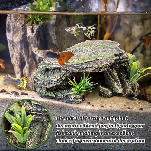 PINVNBY Small Fish Tank Decorations (Size: 5.5 x 2.9 x 2.9 inches), Resin Rock Aquarium Decorations Fish Cave or Reptile Hide to Rest Play Breed, Suitable for Small Betta Humid Gecko Tortoise - size: Small