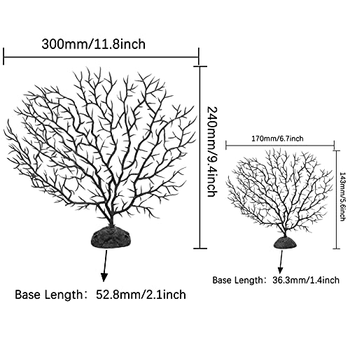 Piutouyar 2Pcs Sea Fan Coral Decorations, Black Simulation Sea Coral Branch for Aquarium Ornament Fish Tank Landscape (11.8inch+6.7inch) - color: Black