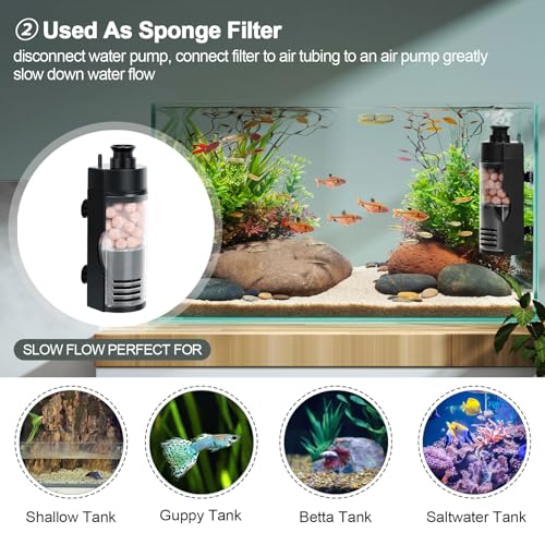 hygger Quiet Electric Sponge Filter 10-40 Gallon Fish Tank Filter with Bio Balls Venturi Hose, Aquarium Internal Filter 7W 100 GPH - size: Electric For 10-40 Gallon