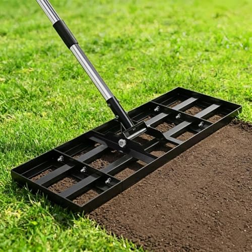 Lawn Leveling Rake for Soil, 17"-30" Modular Interlocking Stainless Steel Lawn Leveler, 78"Adjustable Handle Yard Leveling Rake, Anti-Flip Ground Leveler for Yard, Sand, Topdressing, Golf Course, Farm