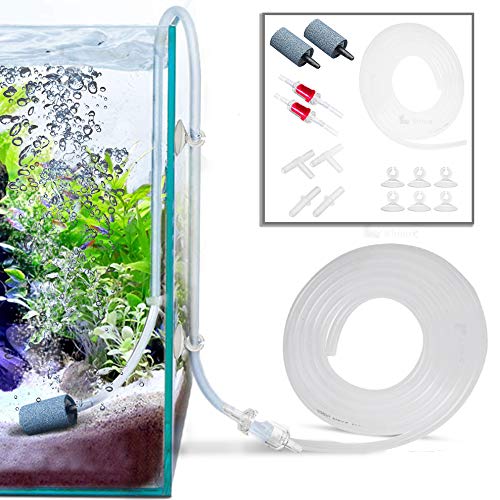 Rhinox Aquarium Airline Tubing Set, Self-Assembly CO2 Diffuser Kit, 6-Feet Airline Tubing, 2 Air Stones and Check Valves, 4 Connectors, 6 Suction Cups