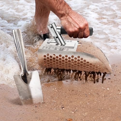 GADFISH Sand Scoop for Metal Detecting, Metal Detector Scoop, Stainless Steel Sand Sifter Shovel, Fast Sifter Shovel for Underwater Treasure Hunting (Stainless Steel)