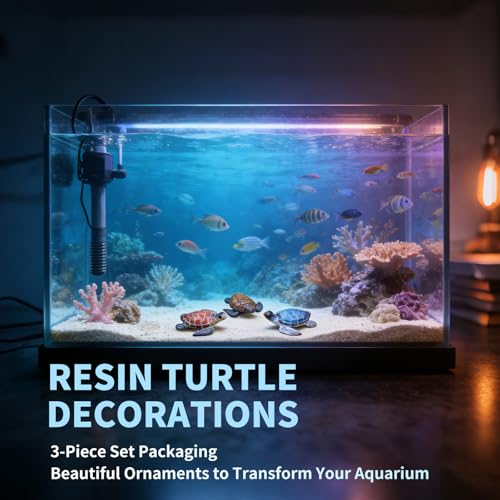 3 Pack Aquarium Decor,Realistic Resin Small Sea Turtle Fish Tank Decorations,Reptile Tanks Ornaments Accessories for Shrimp,Hermit Crab,Pet Axolotl,Goldfish,Water TurtlesBlue,Red andOrange