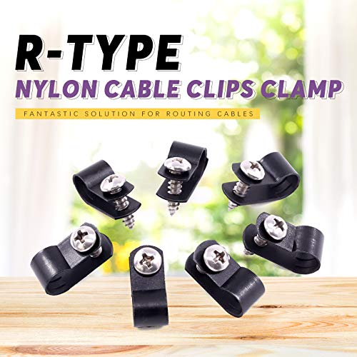 Swpeet 60 Pack Black 5/16 Inch Nylon Plastic R-Type Cable Clips Clamp Kit, Nylon Screw Mounting Cord Fastener Clips with 60 Pack Screws for Wire Management (5/16 Inch, Black) - color: Black, size: 5/16 Inch