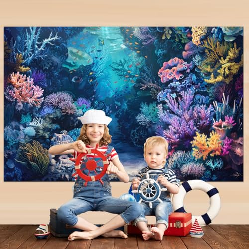 Under the Sea Backdrop 12x8ft Dreamlike Sea World Colorful Corals Ocean Backdrops for Photoshoot Underwater Theme Party Decorations for Baby Shower Birthday Photography Background Photo Booth Prop - color: Purple, size: 12x8ft
