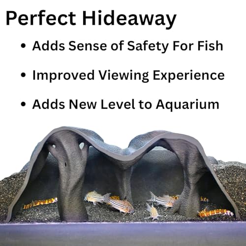 Aquarium Underground Cave Natural Mangrove Tree | Viewing Fish Under Gravel Tunnel Hide | Fish Tank Hideout Decor Decoration Enrichment for Corydora Catfish, Kuhli Loach, Clown Loach, Pleco, Betta - color: Obsidian Black