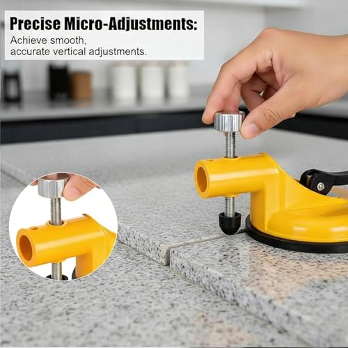 Suction Cup Leveler, Adjustable Height Setter, Adjustable Flooring Alignment Tool, Aluminum Alloy Tile Leveling Aid for Granite, Marble, Stone Countertops & Floors (Red)