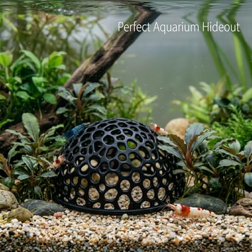 2-Pack Black Aquarium Shrimp Hideouts – Hollow Half-Sphere Shrimp Caves, Fish Tank Shelter Ornament for Small Fish & Shrimp, Porous Nano Tank Habitat