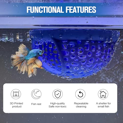 Multi-Functional Betta Hammock Feeding Bed - Floating or Suction Cup Mount, Adjustable Resting Spot & Hideout for Betta Fish & Shrimp | Betta Tank Accessories & Aquarium Decor