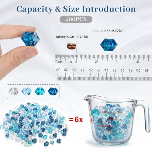 DomeStar 500PCS Assorted Blue Fake Ice Rocks Vase Fillers, Aquarium Gravels Small Stones for Fish Tanks Decorations Home Table Scatter - color: Blue