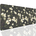 Magnolia Flowers Desk Pad Mouse Pad,Large Floral Mouse Mat with Stitched Edges,Non-Slip Rubber Base Black Mousepad for Office PC Keyboard Laptop and Home Work Desk Mat(27.5X11.8 in) - color: White flowers