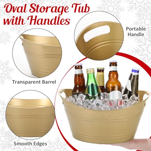 Norme 24 Pcs Oval Storage Tub with Handles, 4.5l Plastic Ice Buckets Bulk for Wine Beer Champagne Drink Cooler Beverage Storage Tub for Parties BBQ Weddings Party Outdoor Celebration(Gold) - color: Gold
