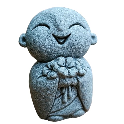 livelyfish Mini Monk Statue Japanese Buddha Figurine Praying Monk Statues Sandstone Happy/Smiling Ornament for Fish Tank Aquarium Home Decoration (B) - size: B