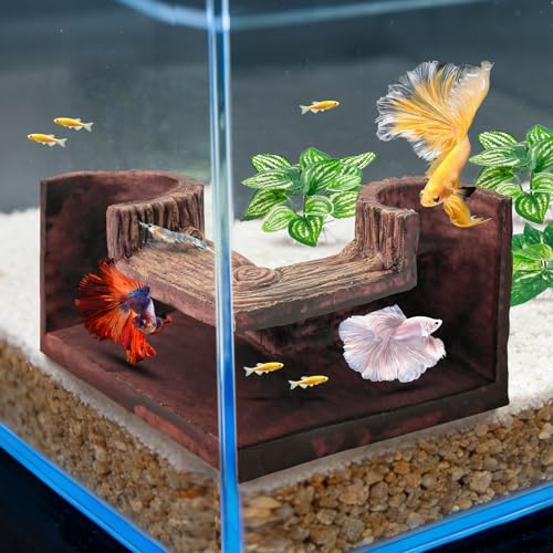CousDUoBe Aquarium Cave | 90° Corner Fish Cave Viewing Tunnels Silk Aquarium Plants，Betta Fish Tank Accessories BPA-Free Premium Resin,Fish Tank Cave for Corners (5.3” x 2.7” x 2”) - size: Style B