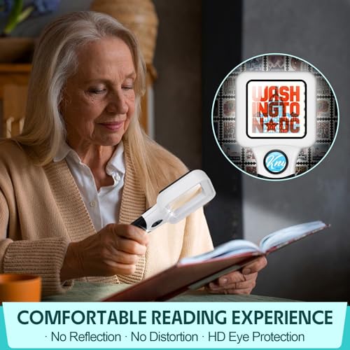 Compact Magnifying Glass with Lights,45X 10X Small Handheld Lighted Magnifier,3 LED Light Magnifying Glass for Reading Small Prints & Low Vision Seniors Rectangle 2PACK - color: 2 Pack Black Handle&white Frame