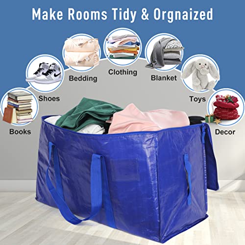 Moving Supplies Extra Large Heavy Duty Packing Bags with Zippers & Strong Carrying Handles, for Moving and Storage Wardrobe Clothes, Blankets, Mattress, Kitchenware Dishes and Glasses (Set of 4) - color: 4-package-Blue