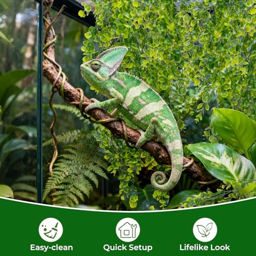 RAINFLOW 2PCS Fake Hanging Plants Reptile Habitat Vines – Artificial Terrarium Plants with Iron Stem, UV Resistant Faux Vines for Bearded Dragon Gecko Snake Turtle Tank Enclosure Decor Indoor Outdoor - color: Green