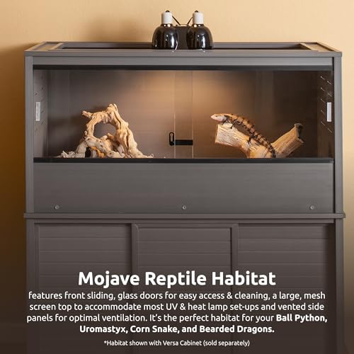 New Age Pet ECOFLEX 48" Wide Large Reptile Habitat, Mojave Lounge for Snakes, Tortoises & Lizards in Maple, Black & Grey, Easy Assembly, Sliding Glass Doors & Mesh Top - color: Grey, size: Large