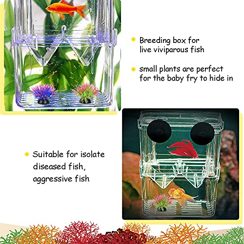 Aquarium Fish Breeding Box, Acrylic Double Layer Fishes Isolation Box/Baby Fishs Hatchery/Fry Breeder Box for Guppy,Tropical Fishes, Floating Fish Incubator Tank Divider with Suction Cups, L size