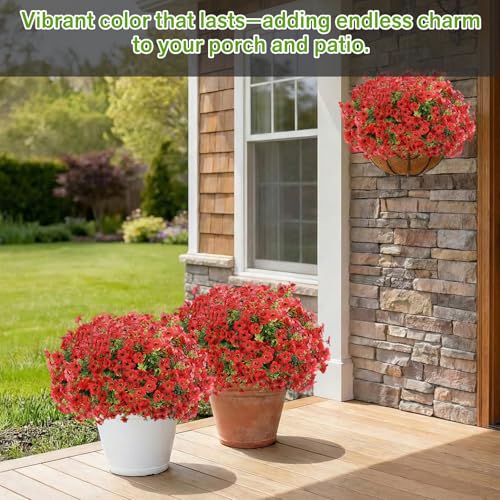 Artificial Flowers Fake Plants for Outdoors Spring Decoration, 13Bundles Silk Realistic UV Resistant Faux Flowers for Outside Planter Porch Yard Patio Garden Home Indoor, Red - color: Red, size: Artificial Flowers(13 Pcs)