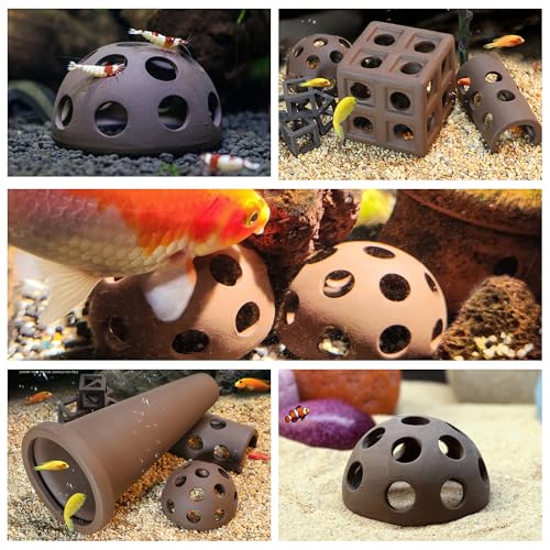M2cbridge Ceramic Shrimp Dome Hide Shelters Swim Holes Shrimp Habitat Breeding Tube(2PCS Dome+1PC Tube) - color: 2pcs Dome+1pc Tube