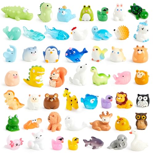 JOYIN 50 Pcs Mini Resin Animals Figures, Mix Resin Animals Figurines for Fairy Garden Accessories, Dollhouse Decorations, Slime Charms for Crafts, DIY Miniature Scenes, Birthday School Party Favors - style: Mix Animals