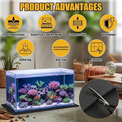 TEHAUX 2PCS Aquarium Leveling Mat, 30 x 15 Inch Neoprene Non-Slip Shockproof Fish Tank Pad, 0.2" Thick Waterproof Tank Base Cushion for Uneven Surfaces, Floor & Desktop Protector (Black)