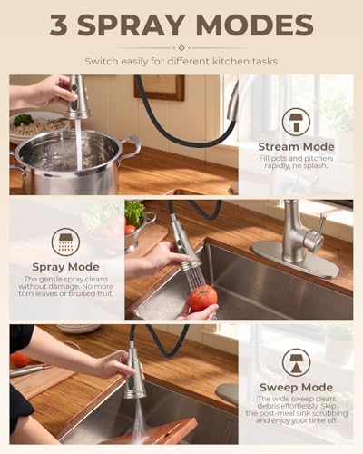 WEWE Vintage Kitchen Faucet with Pull Down Sprayer, Stainless Steel 1 or 3 Hole High Arc Single Handle Antique Sink Faucet for Classic Modern Ktichen, Brushed Nickel Bar & Prep Sinks - color: Brushed Nickel, style: Vintage