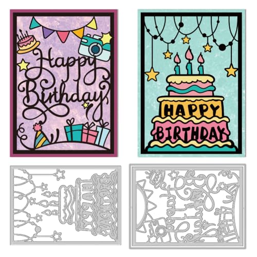 Birthday Cake Die Cuts, Carbon Steel Die Cuts Cutting Dies Frame Stencils Scrapbooking Embossing Template Dies for Birthday Card Making Party Greeting Embossing Invitation Photo Album - style: Birthday Frame