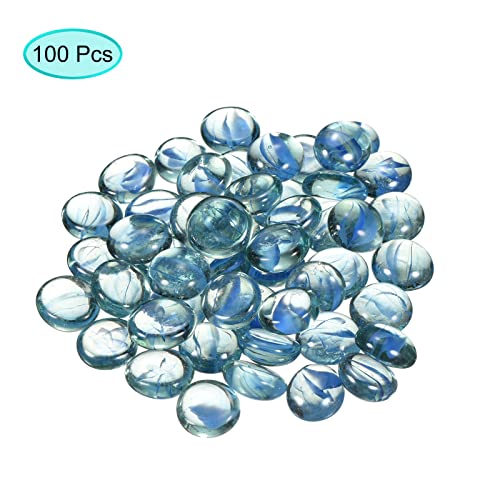 MECCANIXITY Decorative Flat Glass Marbles 17-19mm Rock Vase Filler Beads Pebbles Petal Blue for Fish Tank Table Scatter Decor, 100 Pcs - color: Blue