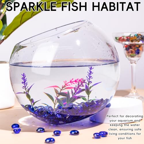 1 LB Blue Glass Marbles, Mini Flat Glass Beads~150 PCS for Vase Fillers, Floral Bottom Mancala Gems Pebbles Fish Tank Rocks for Table Aquarium,Home Decor Art Craft Supplies(0.5"~0.7") - color: Blue~1 Lb, size: 1 LB