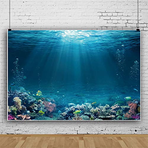 Underwater World Backdrop Tropical Fish Coral Reef Deep Sea Sunlight Seabed Decorations Background Under The Sea Baby Shower Background Sea Aquarium Birthday Party Studio Props 5x3ft - color: Abyss Blue, size: 5x3ft (150x90cm)