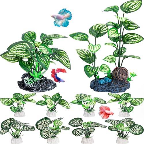 MyLifeUNIT Silk Aquarium Plants, 10 Pack Betta Fish Tank Decor for Aquarium Decoration and Fish Tank Decorations