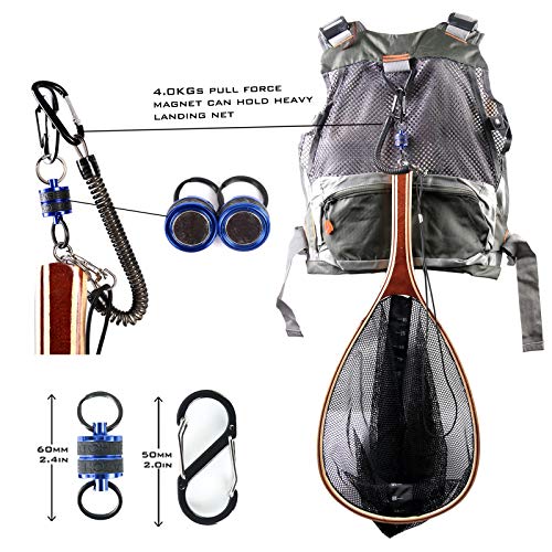 M MAXIMUMCATCH Maxcatch Magnetic Fly Fishing Net Release Holder Retractor with Carabiner Clip and Lanyard - color: Orange+Retractable Coil (1pc)