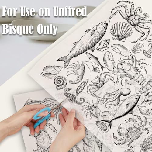 SUPERDANT 4PCS Marine Life Underglaze Paper Transfer Lobster Fish Crab Transfer Papers for Clay Ceramic Porcelain Under Glaze Transfers for Pottery Enamel Decals Black Decal Handcrafted Gifts - style: Marine Life