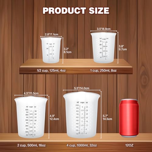 Silicone Measuring Cups 4-Pack Set, (1/2, 1, 2, 4 Cup) Reusable Silicone Cup for Prepping Cooking Baking Supplies, Melting Butter Chocolate 125ml 250ml 500ml 1000ml Dishwasher Microwave Safe - color: 125ml+250ml+500ml+1000ml