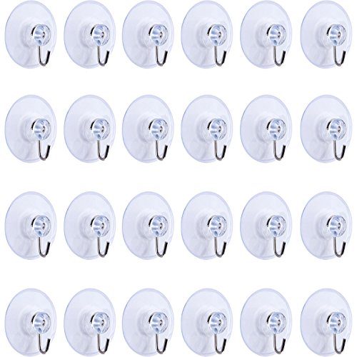 Mudder 24 Pcs Suction Cup Hooks Wall Clear Suction Cups with Metal Hooks Window Hangers for Glass Wall Towel Hangers Supplies Bathroom Glass Kitchen Decorations,3 lbs (45 mm)