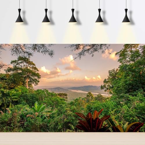 Panoramic Mountain Valley Aquarium Background Majestic Jungle Rainforest Scene Fish Tank Background Scenic Forest Tranquil River Terrarium Backgrounds Green Pine Trees Reptile Tank Backgrounds 24x12in - color: Red_Green, size: 24(W)x12(H)in