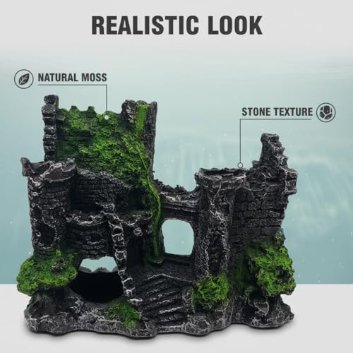 Mipukbay Green Aquarium Decor Castle, Resin Fish Tank Decoration Ornament for Freshwater/Saltwater, Safe Landscape Rock Cave Hideout for Betta Fish, Goldfish and Aquatic Pets - size: Castle