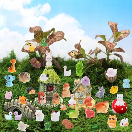 BeadRiver 50PCS Mini Resin Animals Bulk Tiny Animals Miniature Figurines Variety Pack for Micro Fairy Garden, Dollhouse, Aquarium Decor, Hide and Seek Crafts, Classroom Prizes, Party Favor - style: 50 Pcs Mini Resin Animals