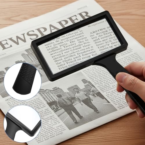 5X Rectangle Reading Magnifier, Large Magnifying Glass Scratch Resistant Glass Lens, Large Horizontal Viewing Area Magnifier for Observation Reading Hobbies Nature Exploration