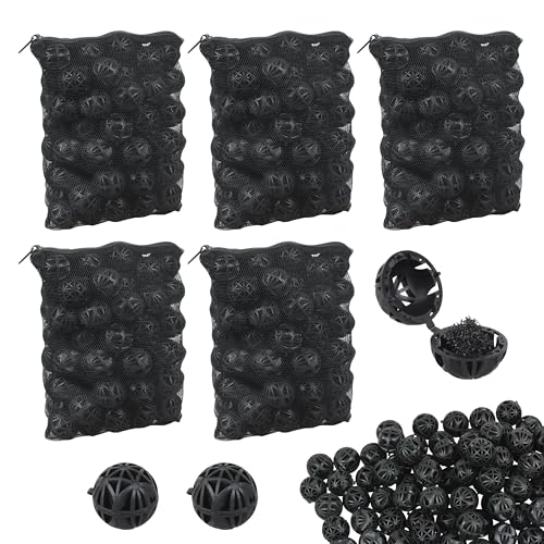 500pcs Bio Balls Filter Media, 1.02in Large Bio Balls for Aquarium Pond Filter, Porous Biological Media for Outdoor Pond Fish Tank, with 5 Black Mesh Bags - size: 1.02 Inch
