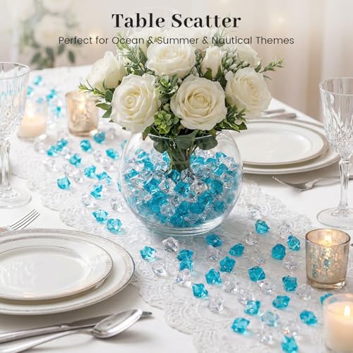 DomeStar 150PCS Fake Ice, Vase Filler Mixed Blue and Clear Fake Ice, Acrylic Crystals Aquarium Rocks Small Stones for Fish Tank Home Table Scatter Decoration - color: Mixed Blue