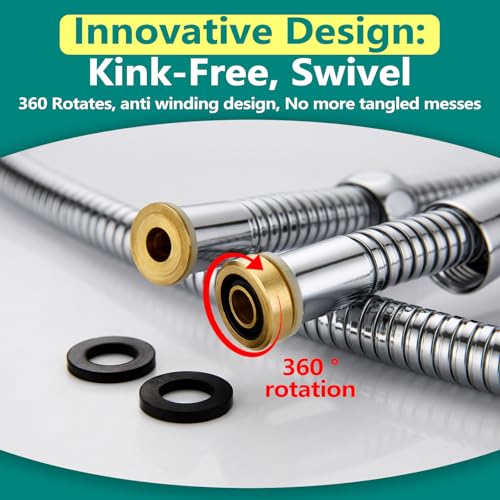 TRIPHIL Kink-free Shower Hoses Extra-long for Handheld Showerhead Hose Replacement Ultra-flexible Metal Shower Tube Extension Anti-twist 2 Brass Connectors Stainless Steel Sleeve Chrome 118 Inches - color: Chrome, size: 118 Inches