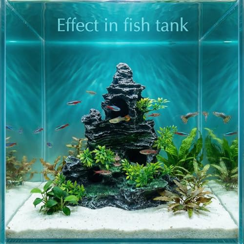 Large Fish Tank Decorations, 10.63 x 3.94 x 10.24 Inch Aquarium Rocks Aquascaping with Cave Hides, Fish Hideout Decor Landscaping Accessories for Betta - color: Mountain Peak