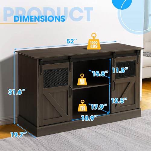 55-75 Gallon Fish Tank Stand with Sliding Barn Doors & Power Outlet, Heavy Duty Aquarium Stand with Cabinet Storage for 2 Fish Tank/Turtle Tank/Reptile Terrarium Accessories, 1260LBS (Grey) - color: Grey