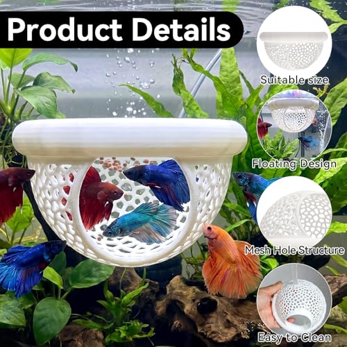 Floating Betta Shrimp Cave, Multi-Functional Aquarium Hammock for Hiding Feeding, Floating Betta Fish Skins with Feeding Ring, Tank Resting Spot for Small Fish Betta Shrimp (White, Large) - color: White, size: Large