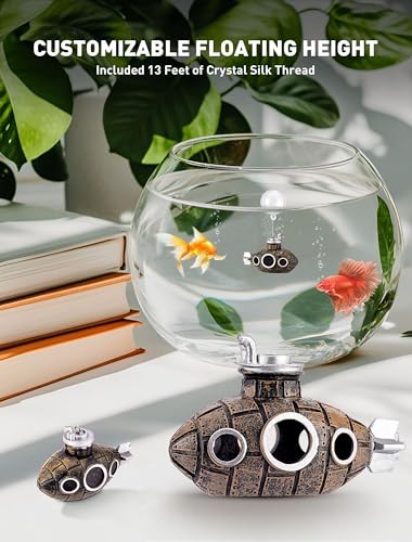 SARDVISA 2.1 in Mini Floating Submarine Fish Tank Decoration, Safe Resin Aquarium Decoration for Betta Toys, Cichlid, Goldfish, Shrimps and Hermit Crabs, Cute Retro Underwater Fish Tank Accessories - size: 2.1'' Mini Floating Submarine